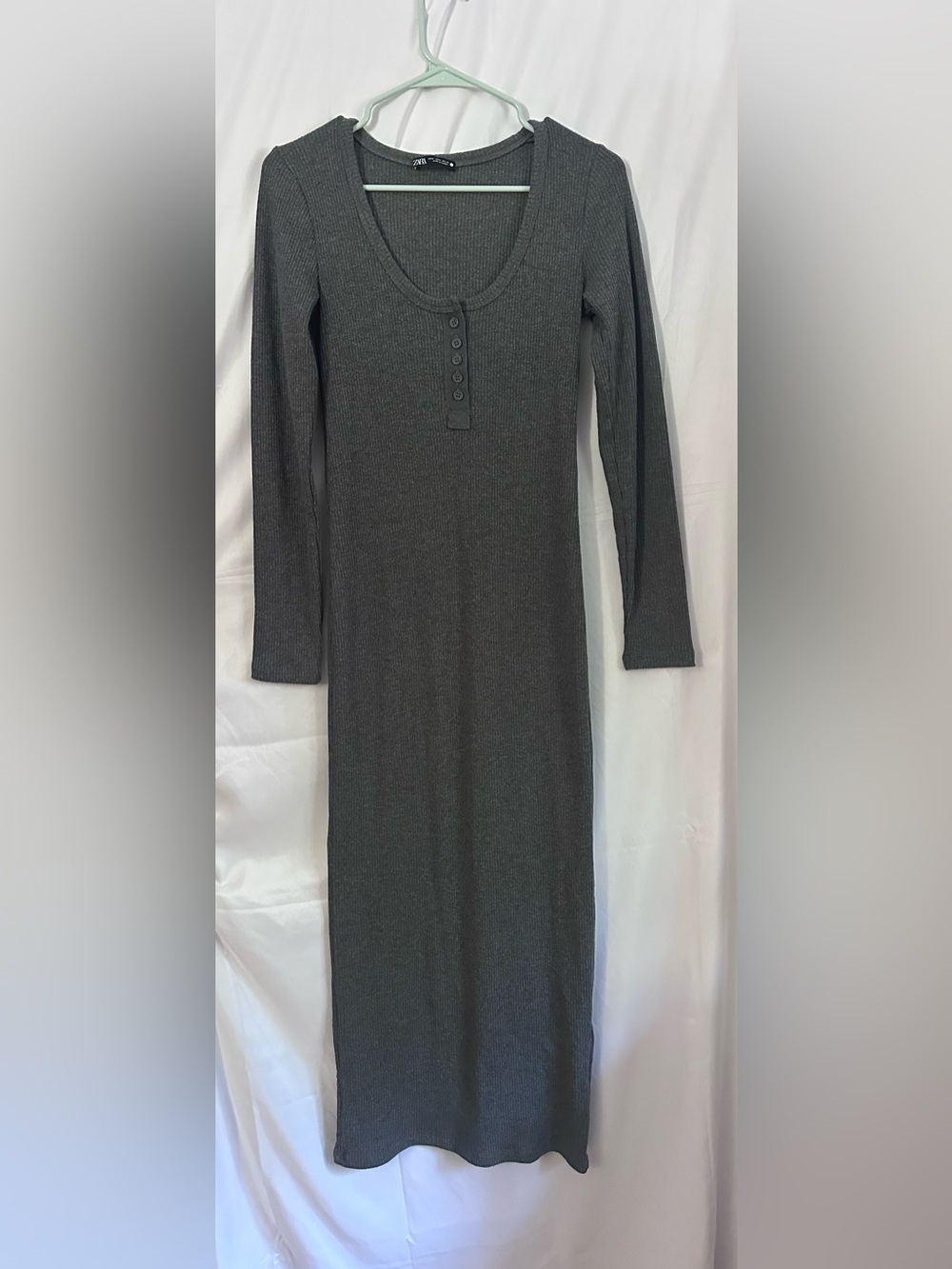 Zara Charcoal Ribbed Long Sleeve Maxi Dress - Picture 1 of 3